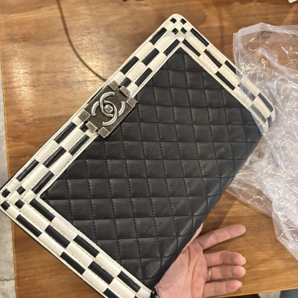 Chanel Black and White Quilted Clutch